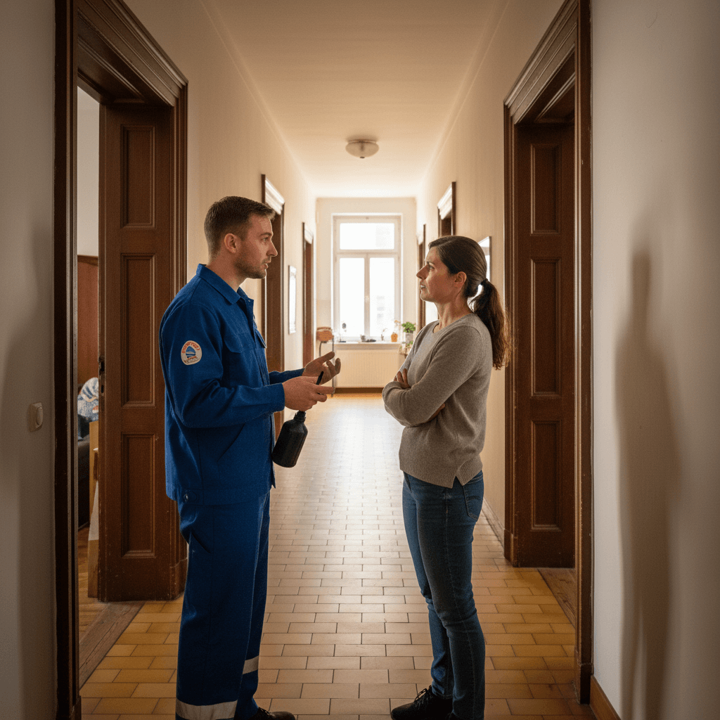 Techniker bei der Beratung zur Bekämpfung von Ratten vor Ort beim Kunden