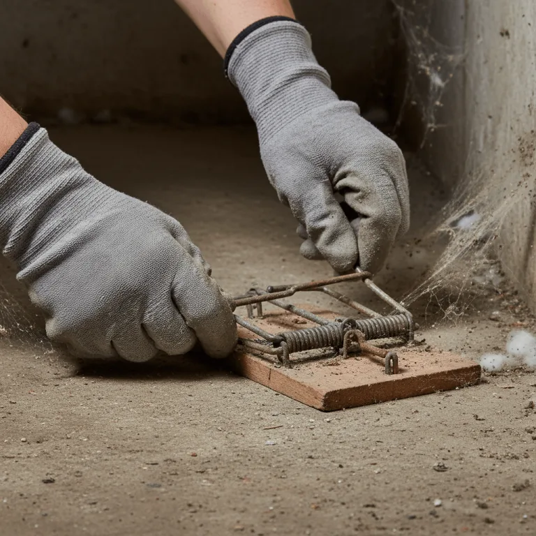 Techniker in Arbeitshandschuhen stopft Edelstahlwolle in eine kleine Öffnung an einer Kellerleitung